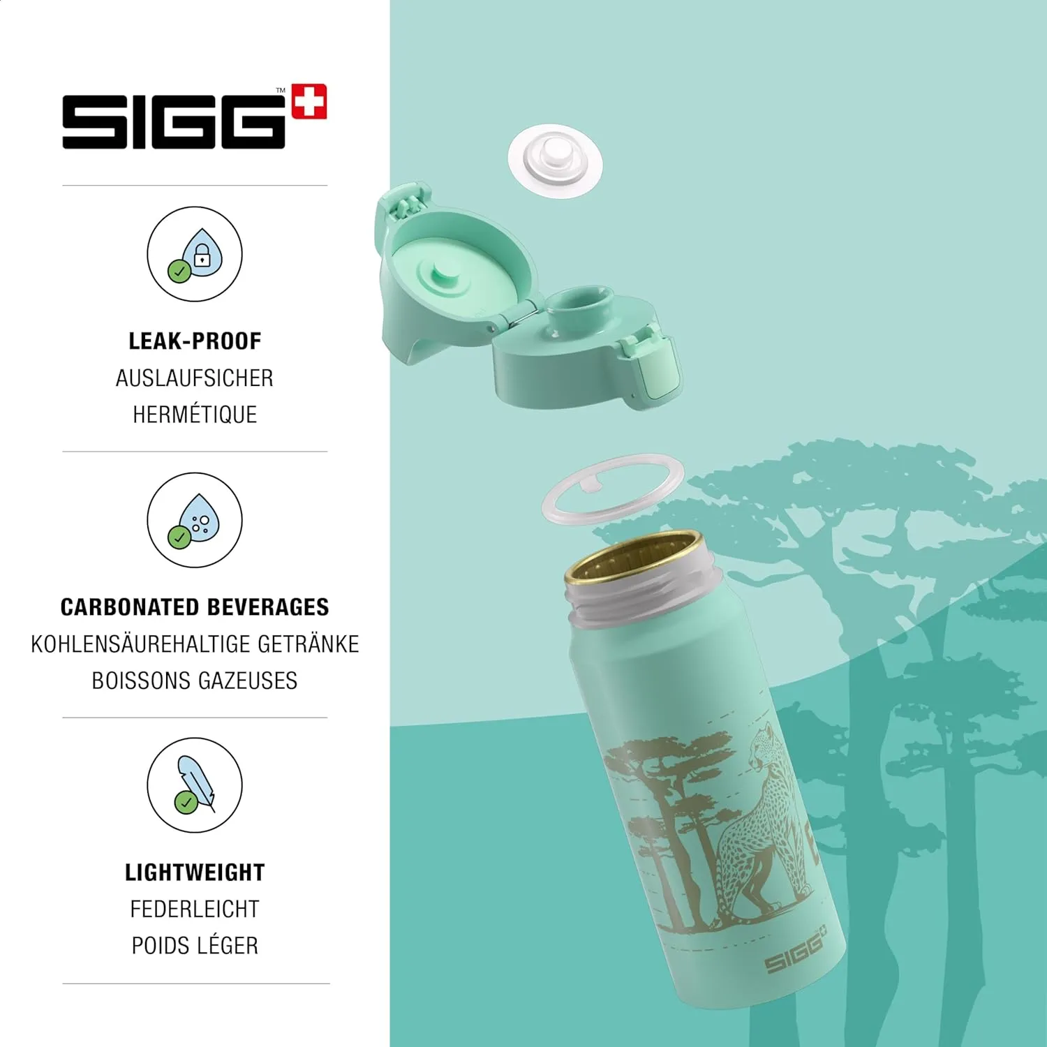 SIGG - Aluminium Children's Drinking Bottle - WMB ONE Brave Cheetah - Suitable for Carbonated Drinks - Leak-Proof - Feather-Light - BPA Free - ClimatePartner Certified - Sports & School - Light Blue -