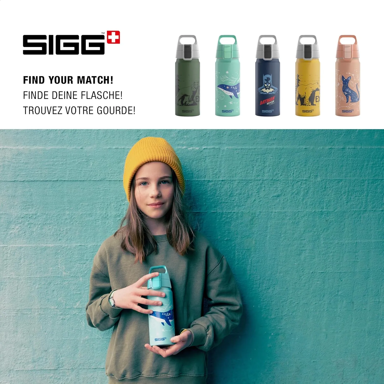 SIGG - Aluminium Children's Drinking Bottle - WMB ONE Brave Cheetah - Suitable for Carbonated Drinks - Leak-Proof - Feather-Light - BPA Free - ClimatePartner Certified - Sports & School - Light Blue -