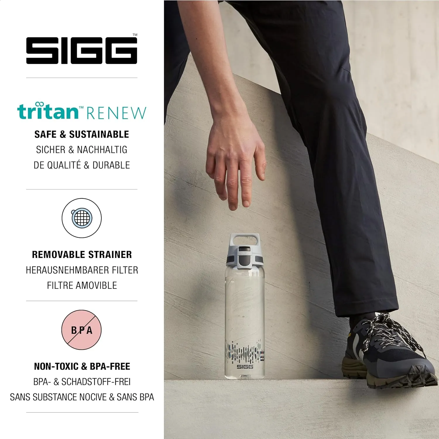 SIGG - Tritan Renew Transparent Water Bottle - Total Clear ONE MyPlanet - For Carbonated Beverages - Dishwasher Safe - With Fruit Strainer - Leakproof & Lightweight - BPA Free - 17 Oz / 25 Oz / 51 Oz
