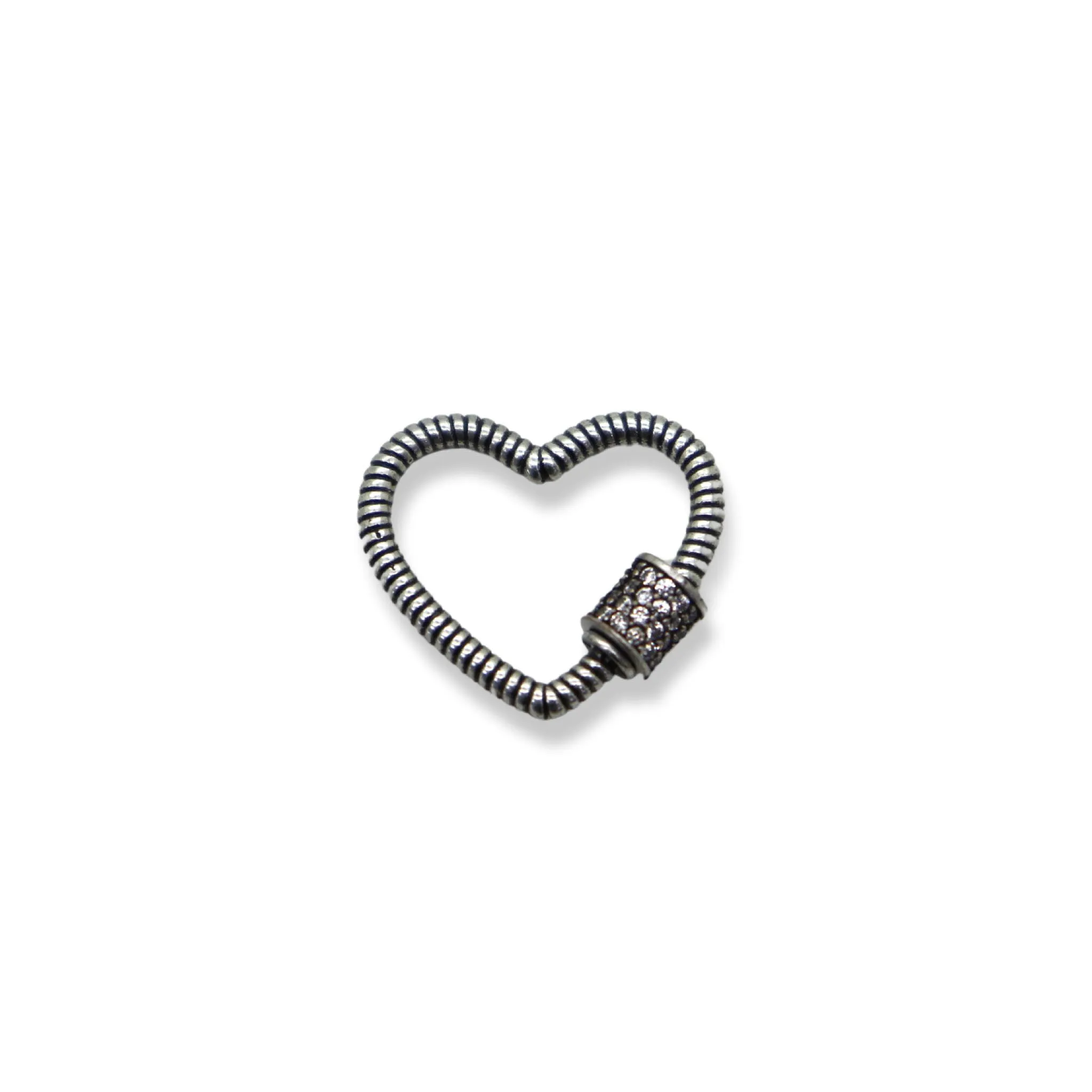 Silver Pewter Texture Heart Shaped Screw Carabiner Lock Clasp