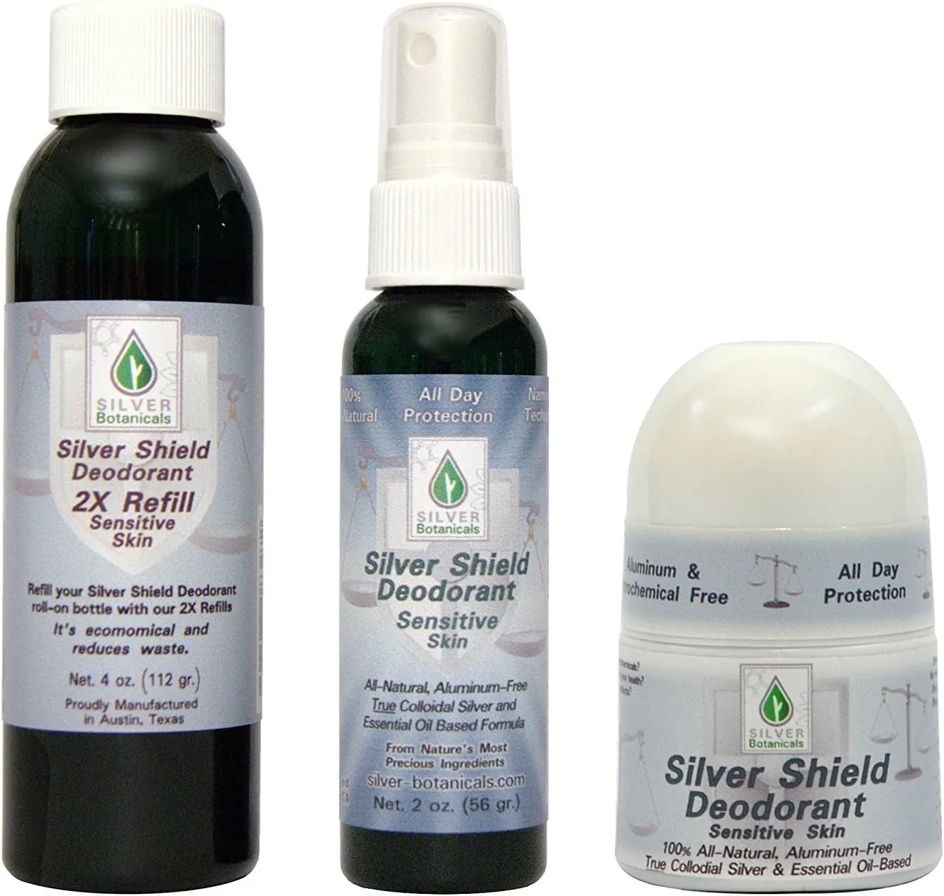 Silver Shield Deodorant - Sensitive Skin Formula - 2X Refill, All Natural Colloidal Silver Deodorant, 4 oz.