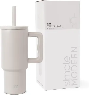 Simple Modern Kids 24 oz Tumbler with Handle and Silicone Straw Lid | Spill Proof and Leak Resistant | Reusable Stainless Steel Bottle | Gift for Kids Boys Girls | Trek Collection | Almond Birch