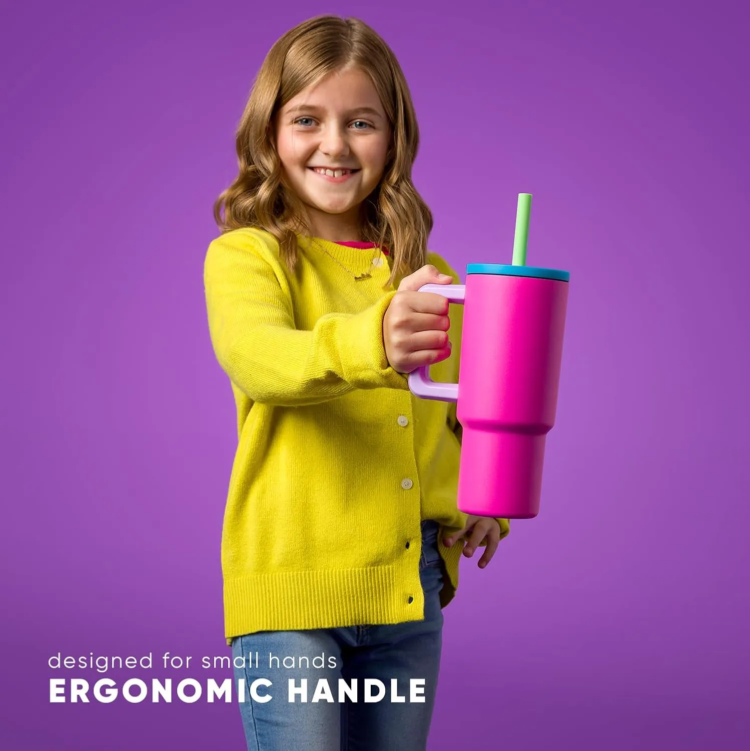 Simple Modern Kids 24 oz Tumbler with Handle and Silicone Straw Lid | Spill Proof and Leak Resistant | Reusable Stainless Steel Bottle | Gift for Kids Boys Girls | Trek Collection | Almond Birch
