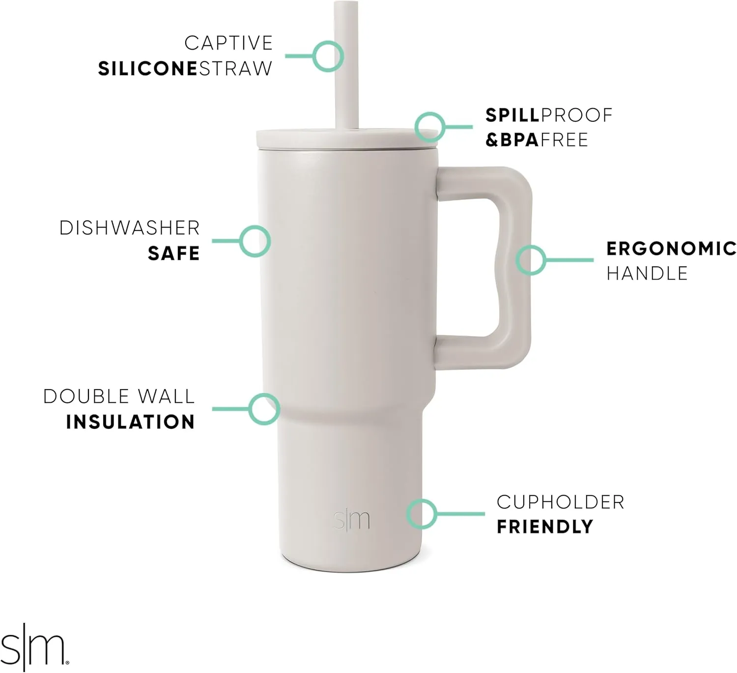 Simple Modern Kids 24 oz Tumbler with Handle and Silicone Straw Lid | Spill Proof and Leak Resistant | Reusable Stainless Steel Bottle | Gift for Kids Boys Girls | Trek Collection | Almond Birch
