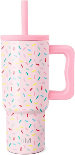 Simple Modern Kids 24 oz Tumbler with Handle and Silicone Straw Lid | Spill Proof and Leak Resistant | Reusable Stainless Steel Bottle | Gift for Kids Boys Girls | Trek Collection | Confetti