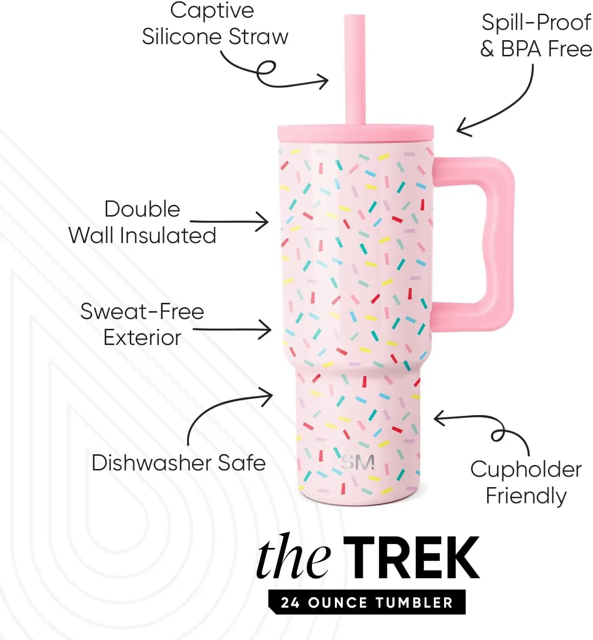 Simple Modern Kids 24 oz Tumbler with Handle and Silicone Straw Lid | Spill Proof and Leak Resistant | Reusable Stainless Steel Bottle | Gift for Kids Boys Girls | Trek Collection | Confetti