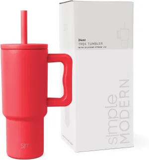 Simple Modern Kids 24 oz Tumbler with Handle and Silicone Straw Lid | Spill Proof and Leak Resistant | Reusable Stainless Steel Bottle | Gift for Kids Boys Girls | Trek Collection | Radiate Red
