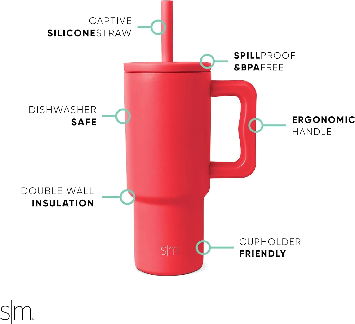 Simple Modern Kids 24 oz Tumbler with Handle and Silicone Straw Lid | Spill Proof and Leak Resistant | Reusable Stainless Steel Bottle | Gift for Kids Boys Girls | Trek Collection | Radiate Red