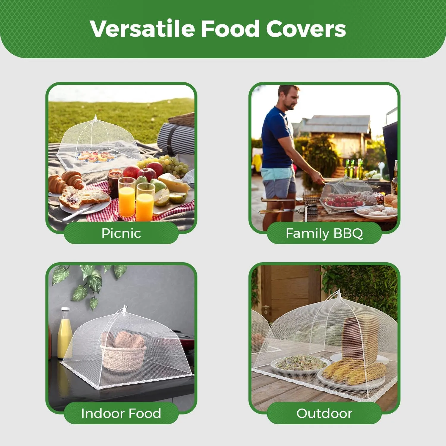 Simply Genius 12 Pack Large & Tall 17x17 Inches Pop-Up Mesh Food Covers Tent Umbrella for Outdoors, Reusable & Collapsible Picnic Accessories Outdoor Food Covers for Outdoor Parties, Picnics & BBQs