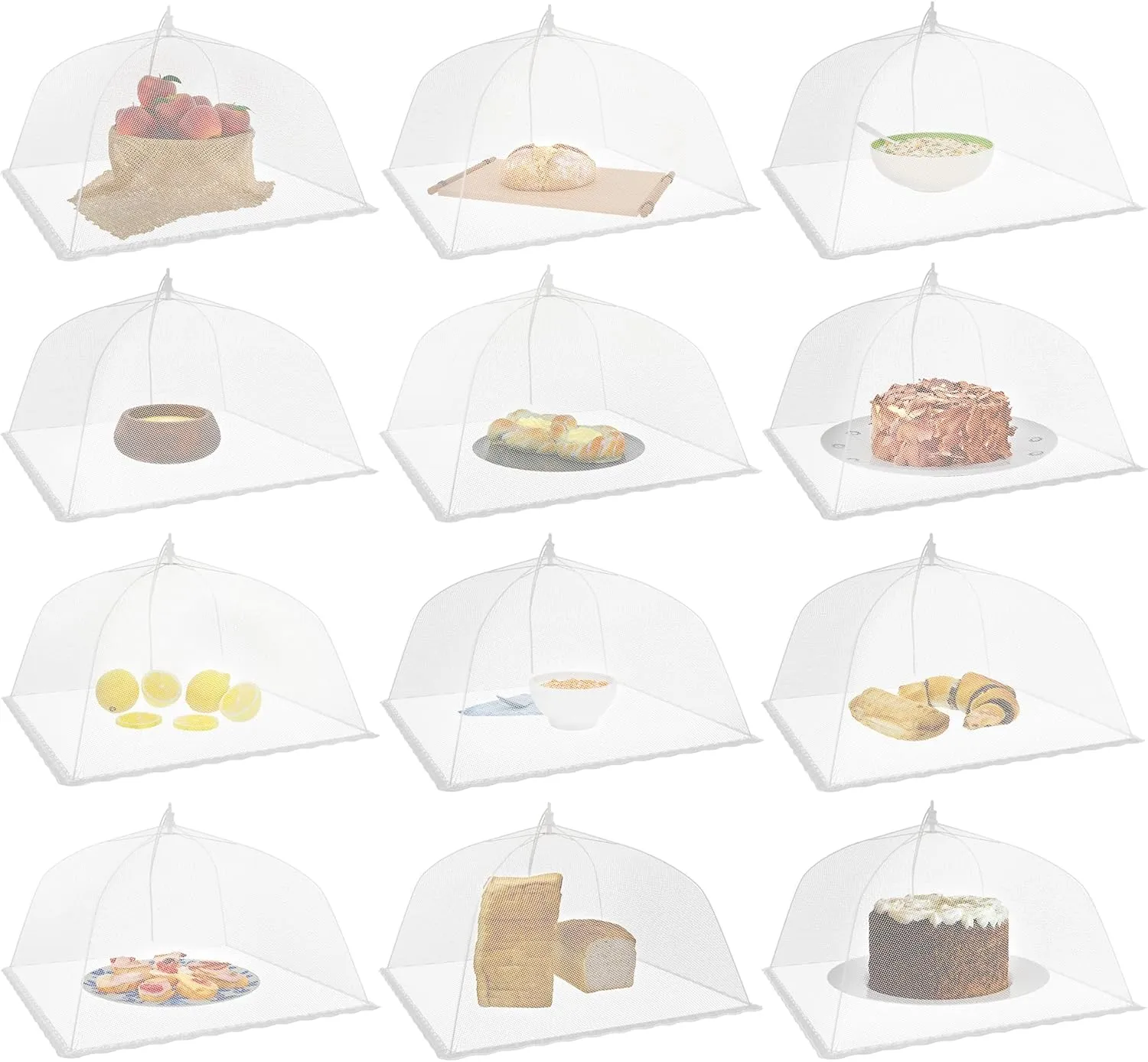 Simply Genius 12 Pack Large & Tall 17x17 Inches Pop-Up Mesh Food Covers Tent Umbrella for Outdoors, Reusable & Collapsible Picnic Accessories Outdoor Food Covers for Outdoor Parties, Picnics & BBQs