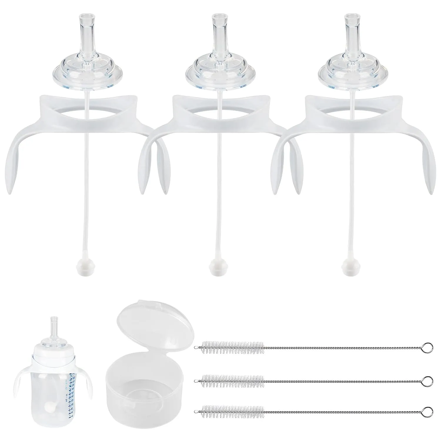Sippy Straw Cup Soft Conversion Kit for Philips Avent Anti-Colic Baby Bottle, Toddler Transition Kit with Silicone Sippy Spout Nipple, Weighted Straw, Bottle Handle, Cleaning Brush, 3-Pack