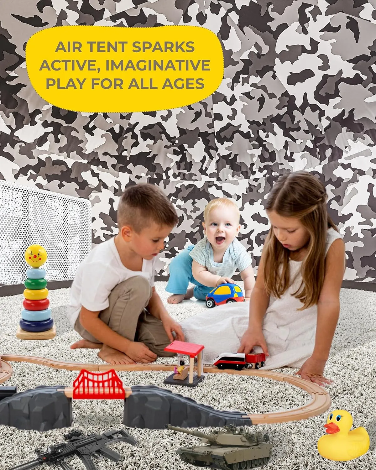 Skywin Inflatable Tent for Kids (Camo Dark Grey), Inflatable Air Tent for Kids Sets Up and Stores Away in Seconds, Improved Blow up Fort (Fan NOT Included) (Camo Dark Grey)