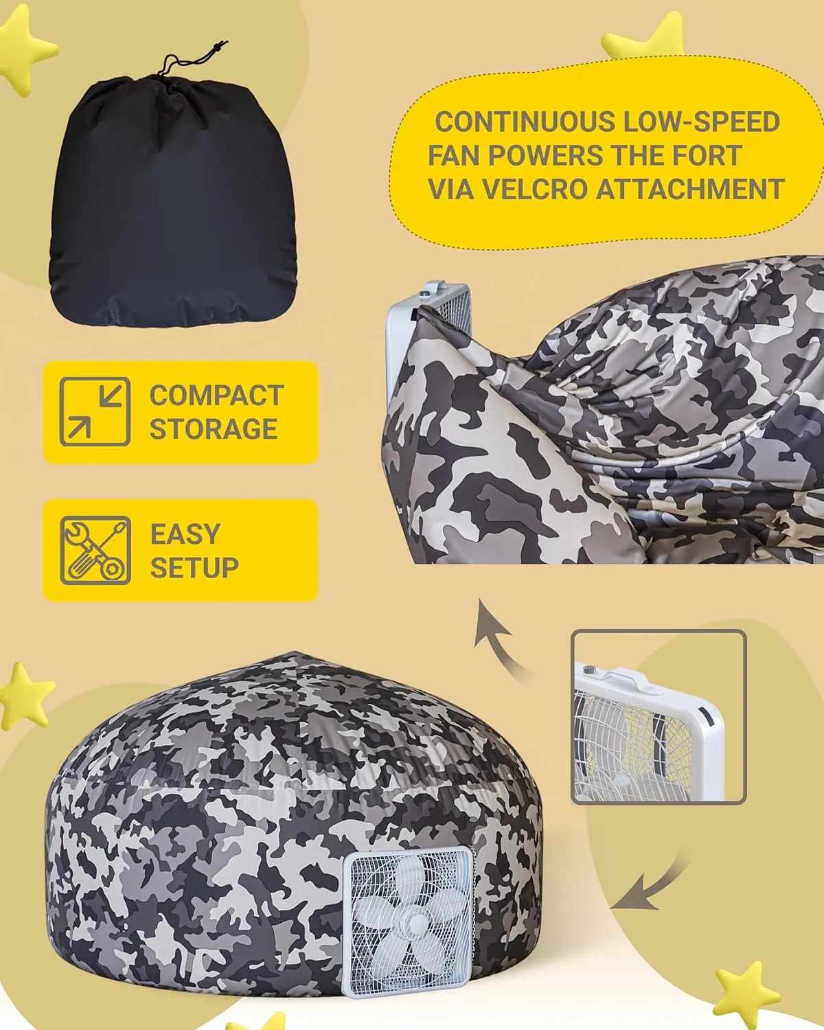 Skywin Inflatable Tent for Kids (Camo Dark Grey), Inflatable Air Tent for Kids Sets Up and Stores Away in Seconds, Improved Blow up Fort (Fan NOT Included) (Camo Dark Grey)