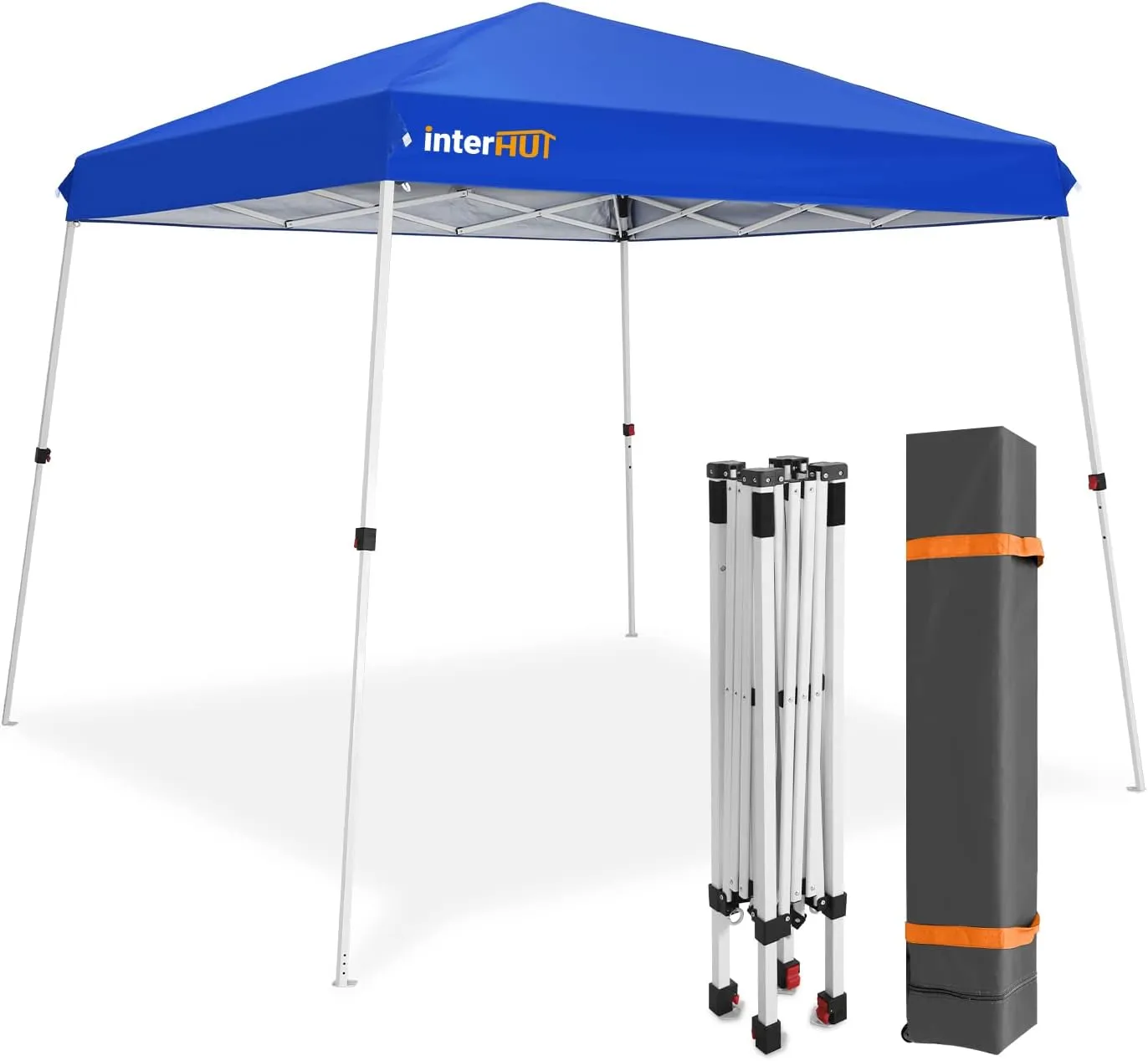 Slant Leg Portable Pop up Canopy Tent with Wheeled Bag, Instant Outdoor Beach Canopy Folding Sports Shelter 8x8 Top 10x10 Base, Blue