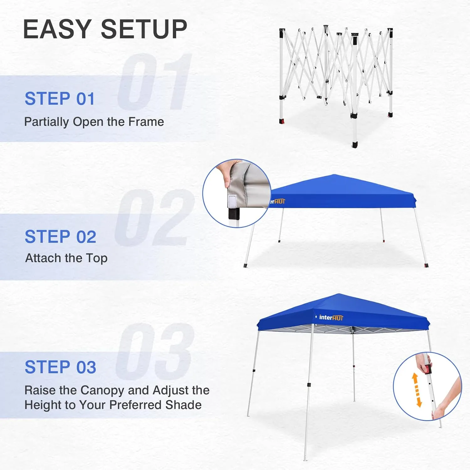 Slant Leg Portable Pop up Canopy Tent with Wheeled Bag, Instant Outdoor Beach Canopy Folding Sports Shelter 8x8 Top 10x10 Base, Blue