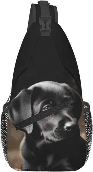 Sling Bags for Women Men Black Labrador Puppy Sling Backpack Adjustable Belt Bum Bags Fanny Pack for Travel Sports Running Hiking Waist Packs