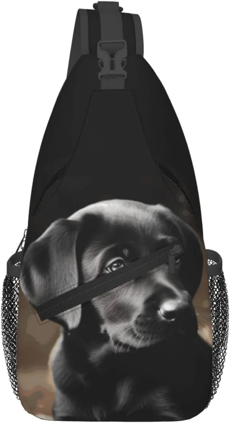 Sling Bags for Women Men Black Labrador Puppy Sling Backpack Adjustable Belt Bum Bags Fanny Pack for Travel Sports Running Hiking Waist Packs