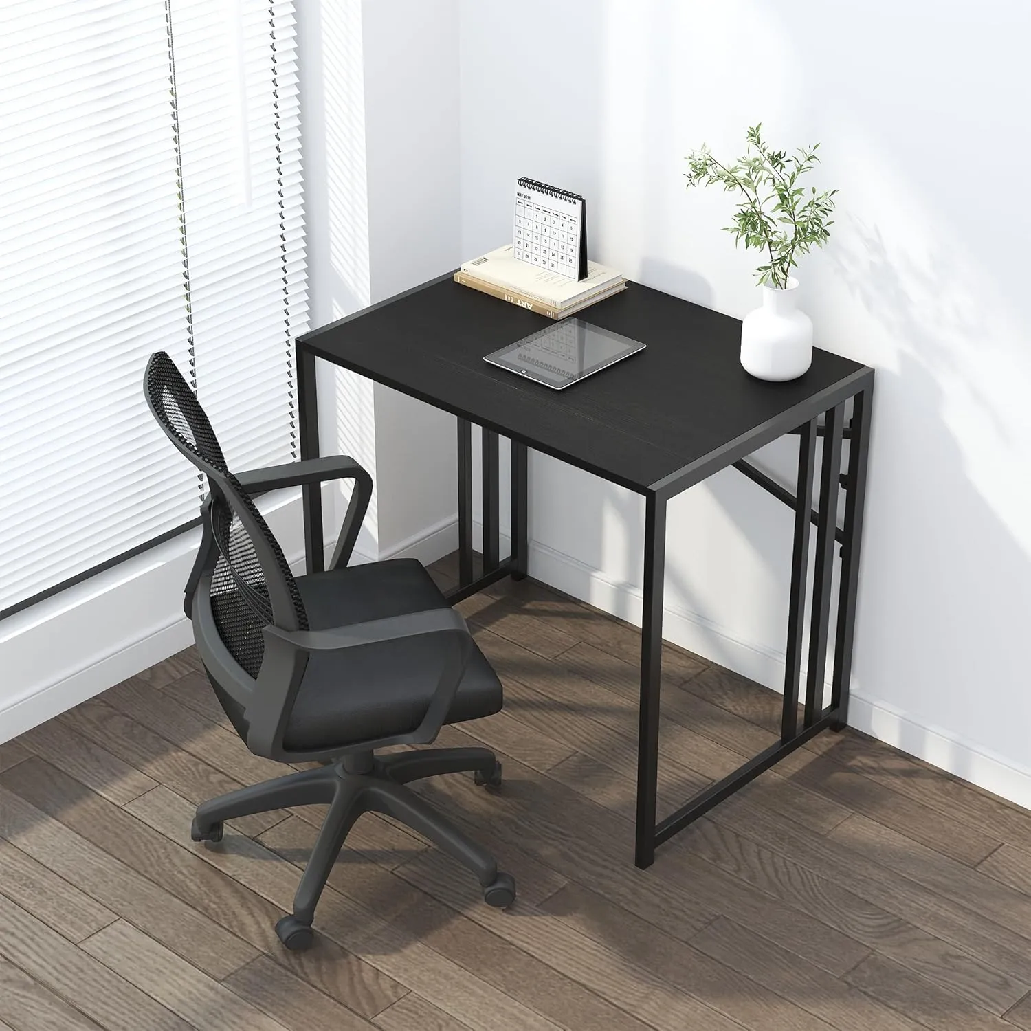 Small Folding Computer Desk 32 inch, Writing Gaming Computer Desk for Small Spaces, No Assembly Required Small Office Desk, Black, FDD31