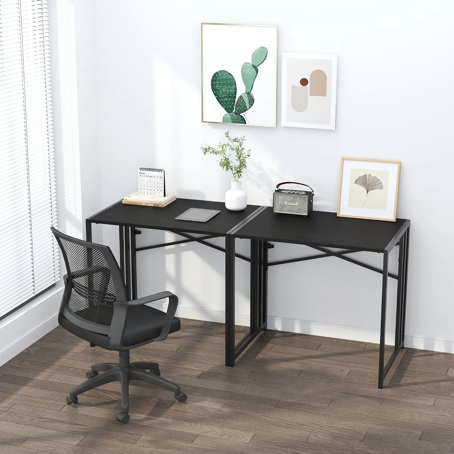Small Folding Computer Desk 32 inch, Writing Gaming Computer Desk for Small Spaces, No Assembly Required Small Office Desk, Black, FDD31