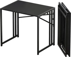 Small Folding Computer Desk 32 inch, Writing Gaming Computer Desk for Small Spaces, No Assembly Required Small Office Desk, Black, FDD31
