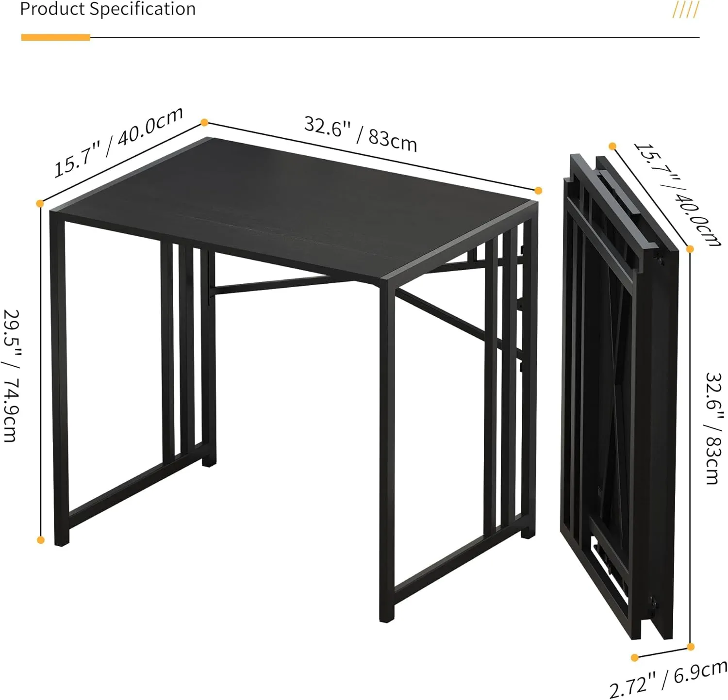Small Folding Computer Desk 32 inch, Writing Gaming Computer Desk for Small Spaces, No Assembly Required Small Office Desk, Black, FDD31