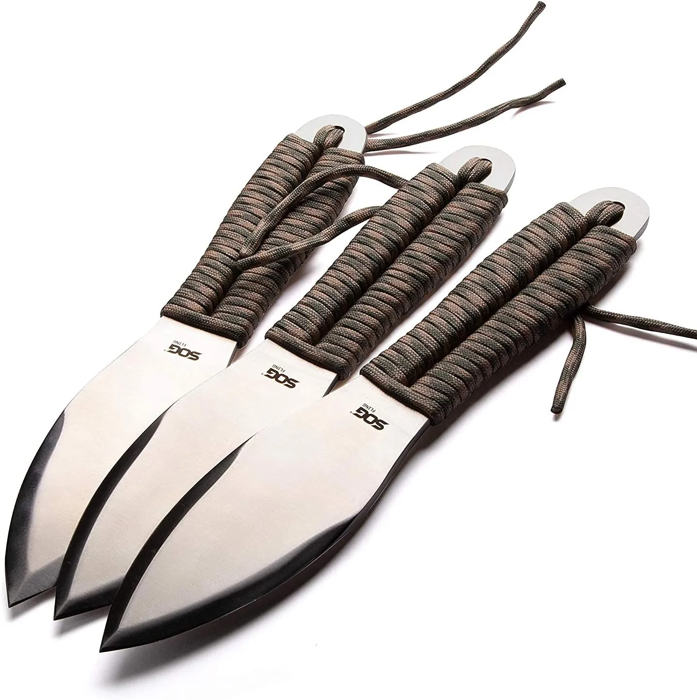 SOG Fling Throwing Knives- 3 Pack Balanced Throwing Knife Set with 2.8 Inch Steel Blades and 7 Feet Paracord Wrapped Handles- Black (FX41N-CP)
