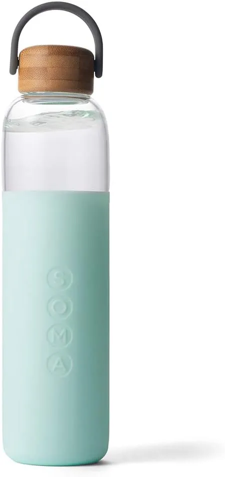 Soma Glass Water Bottle with Silicone Sleeve, BPA-Free, Mint, 25oz