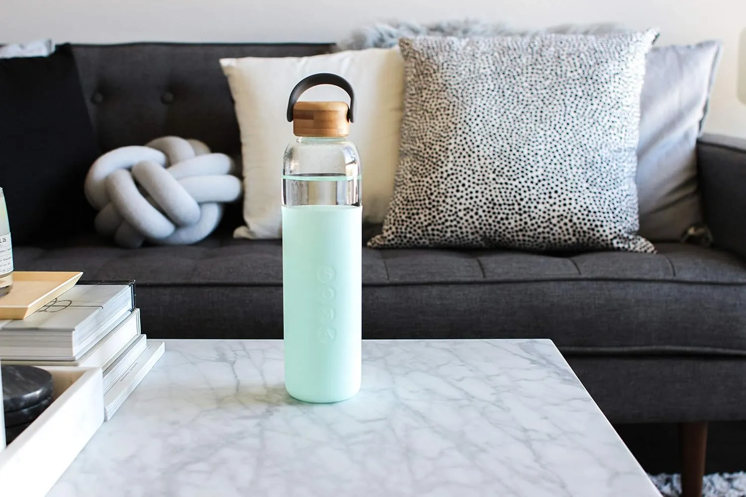 Soma Glass Water Bottle with Silicone Sleeve, BPA-Free, Mint, 25oz