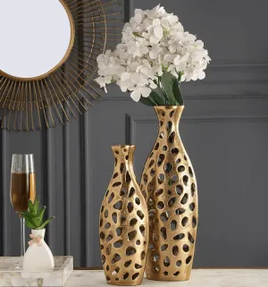 Sophia Floral Vase set of 2 In Raw Gold Finish