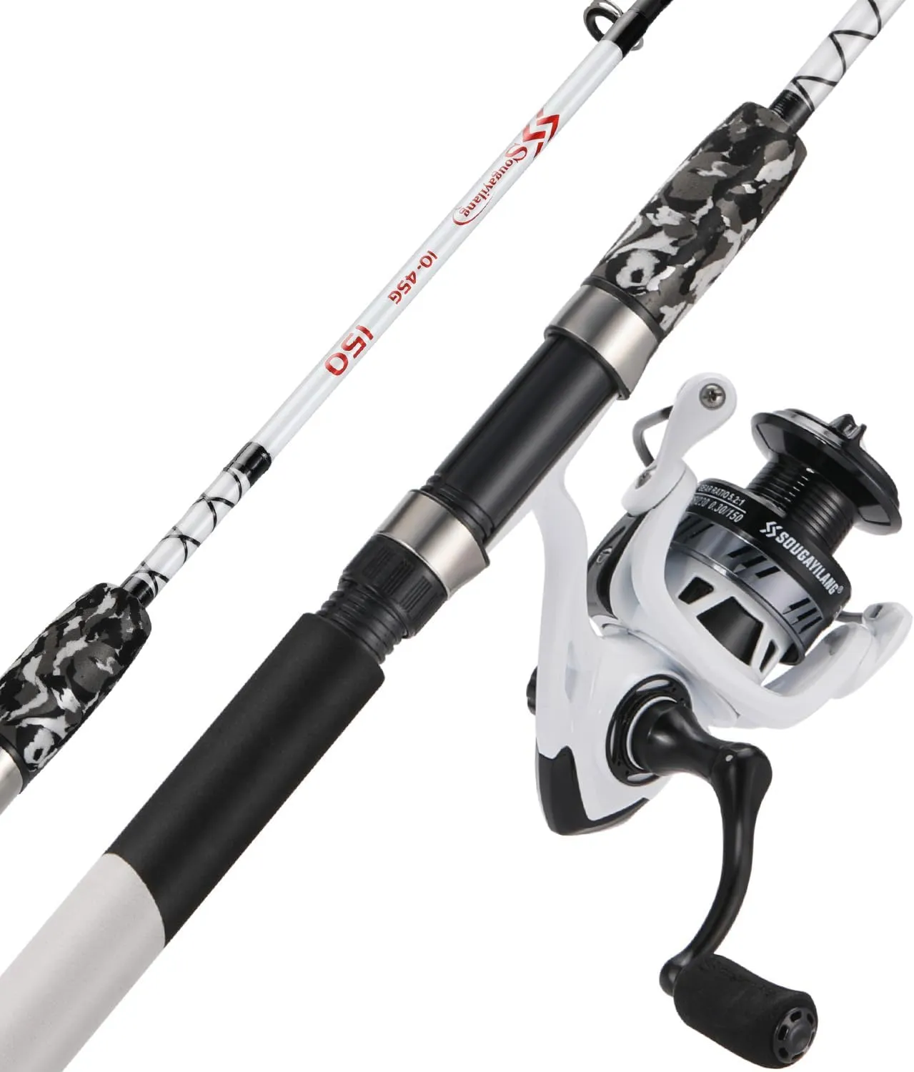 Sougayilang Spinning Reel and 2-Piece Fishing Rod Combo, Durable Graphite & Fiberglass Rod, Split-Grip Cork Handle,Right/Left Handle Position