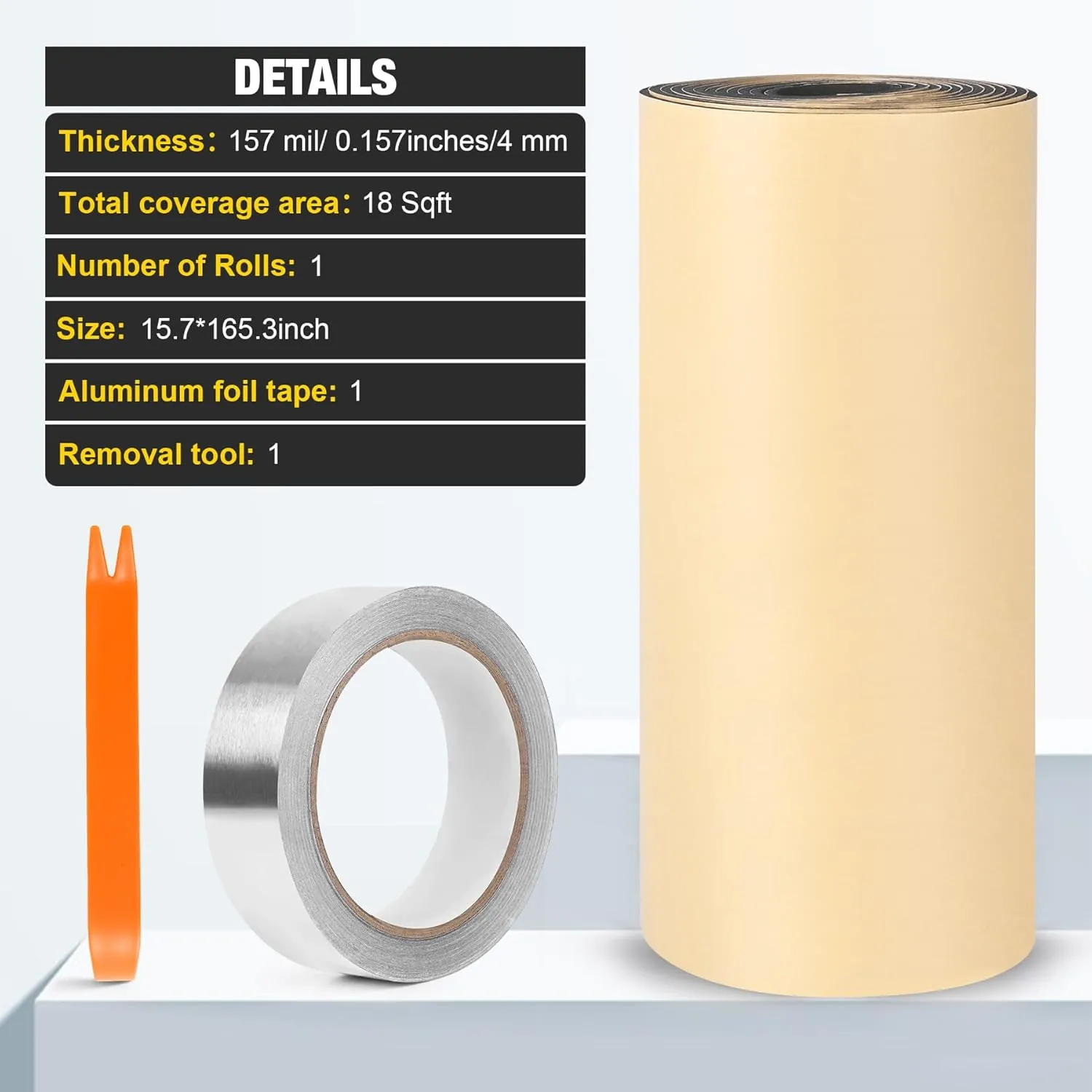 Sound Deadening Material for Cars 157mil 4mm 18sqft Adhesive Automotive Sound Dampening Foam Mat Soundproof Deadener Closed Cell Foam Noise Reducing and Heat Insulation for Vehicle Van Truck - 1 Roll