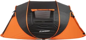 Spacious 5-8 Person Black and Orange Pop-Up Camping Tent, Quick Setup, Water Resistant, Family Friendly