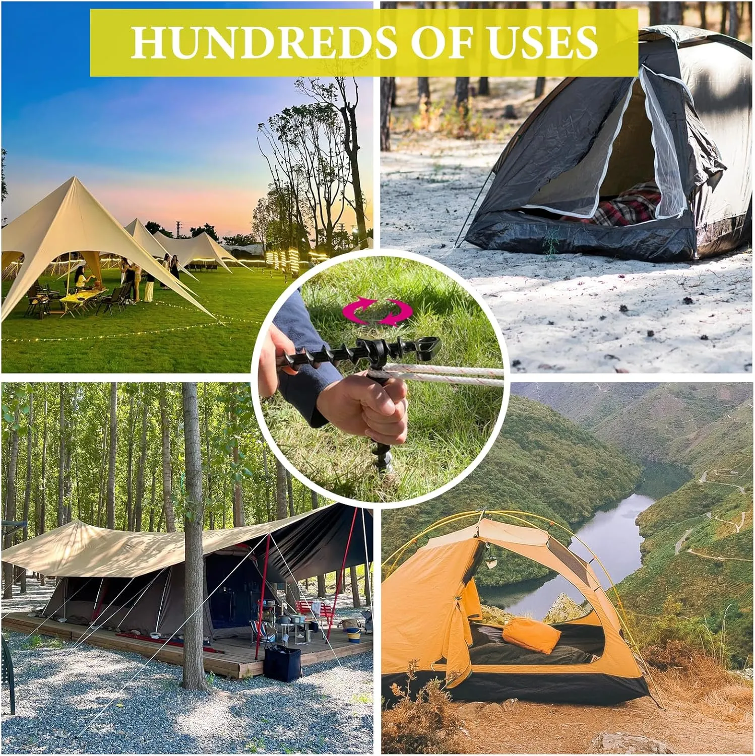 Spiral Tent Stakes Metal Beach Tent Stakes for Sand, 11 Inch Aluminum Tent Pegs Ground Anchors Screw in, Ground Stakes with Storage Bags for Camping, Hiking