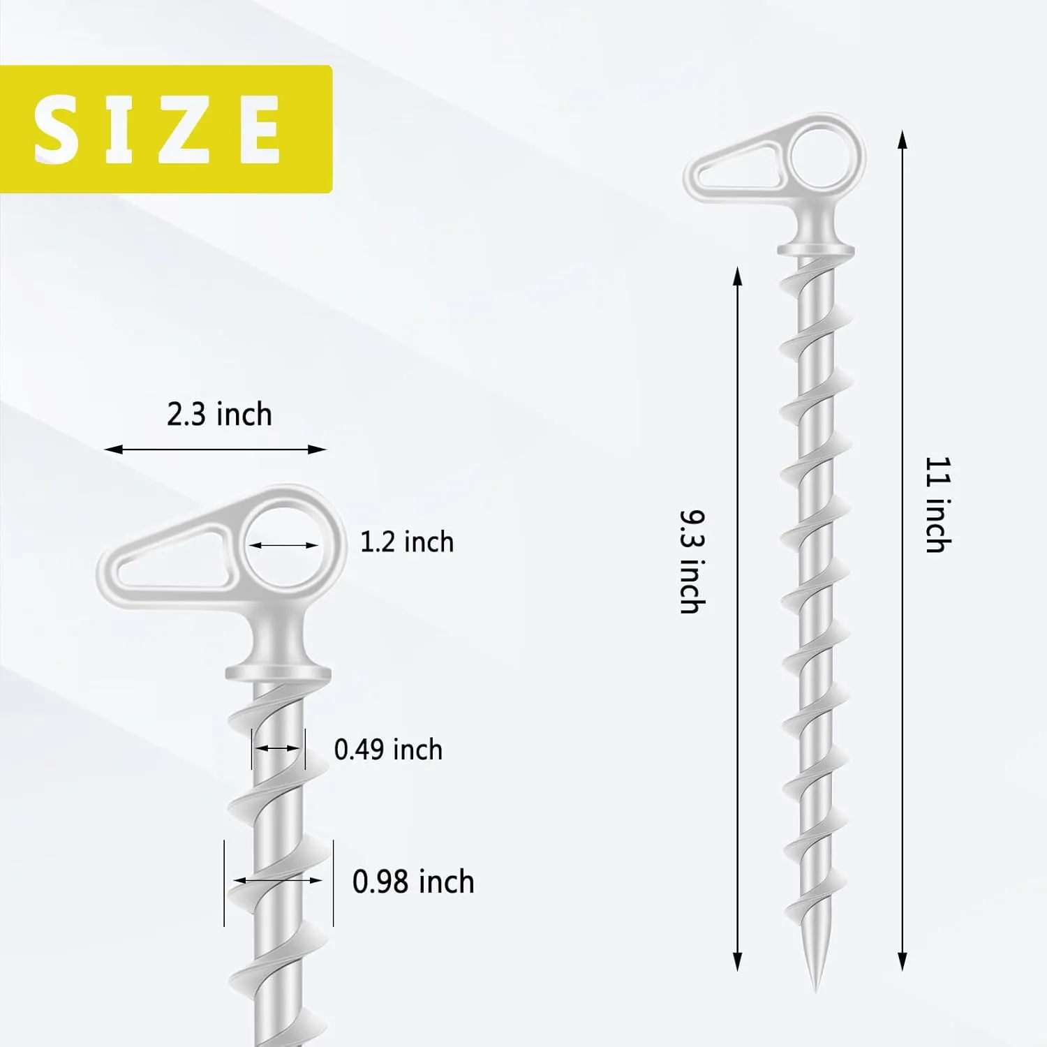 Spiral Tent Stakes Metal Beach Tent Stakes for Sand, 11 Inch Aluminum Tent Pegs Ground Anchors Screw in, Ground Stakes with Storage Bags for Camping, Hiking