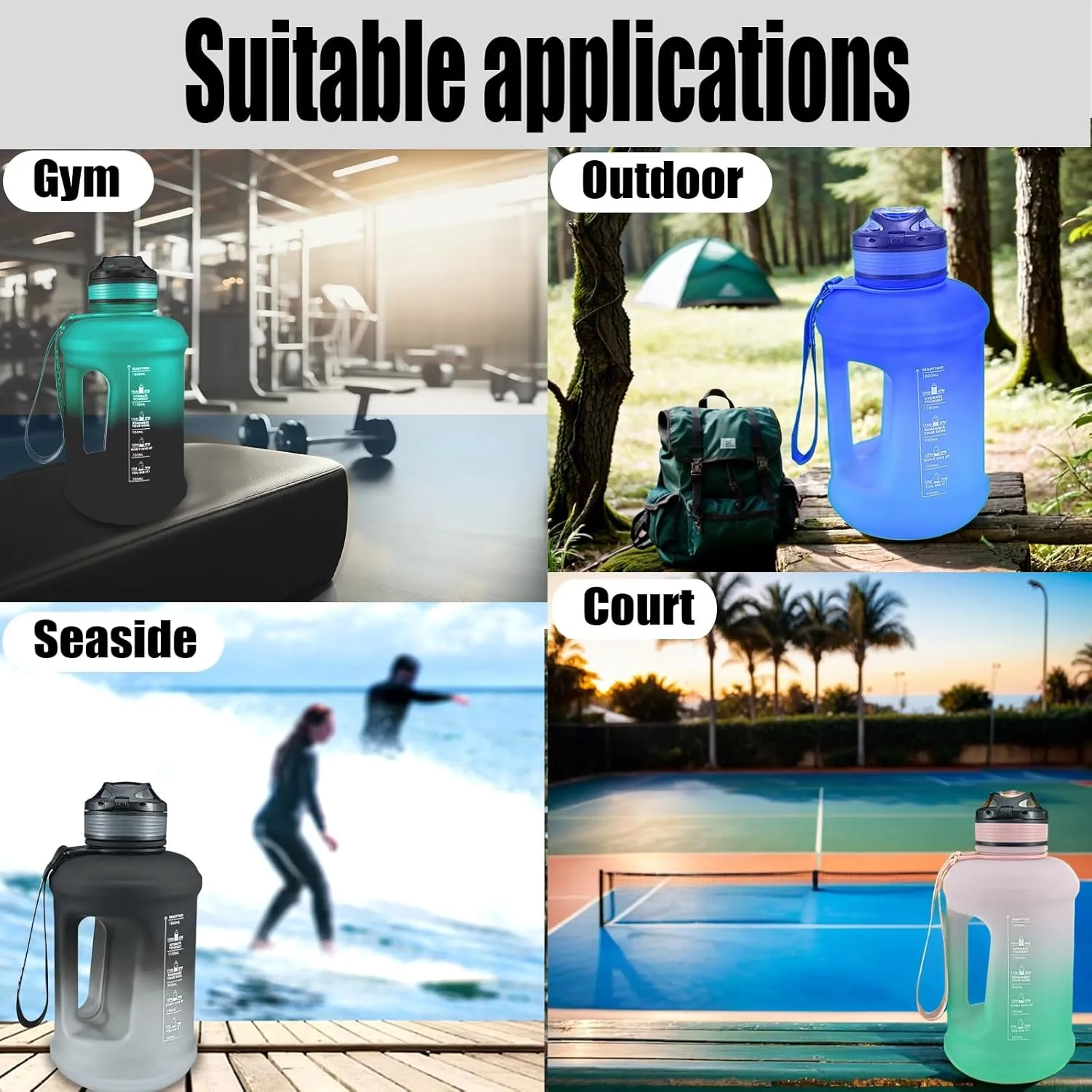 Sports Water Bottle, 63 Oz/1800mL, Leak Proof BPA Free Travel Outdoor For Men Women (Gradient_Blue)