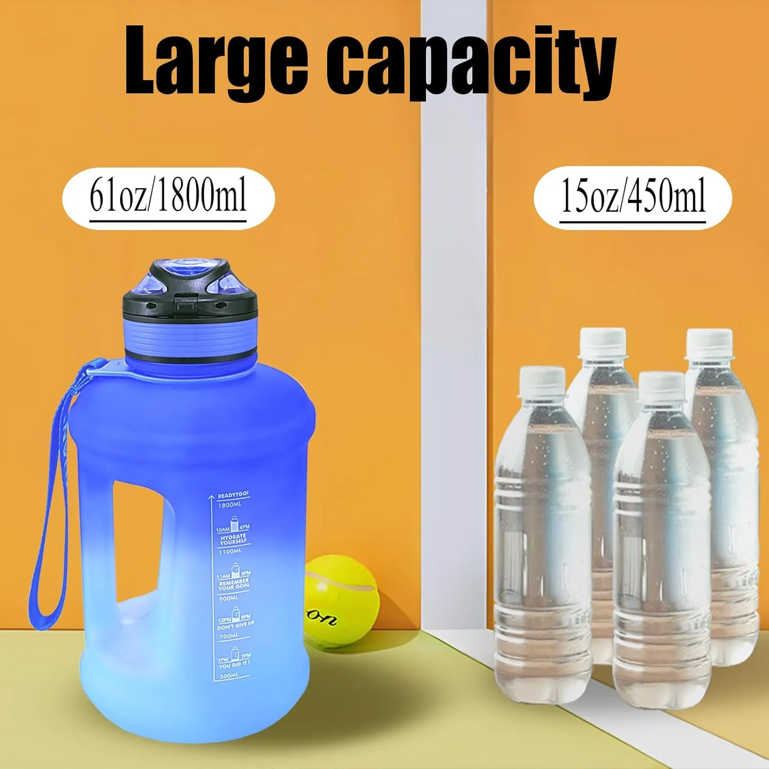Sports Water Bottle, 63 Oz/1800mL, Leak Proof BPA Free Travel Outdoor For Men Women (Gradient_Blue)