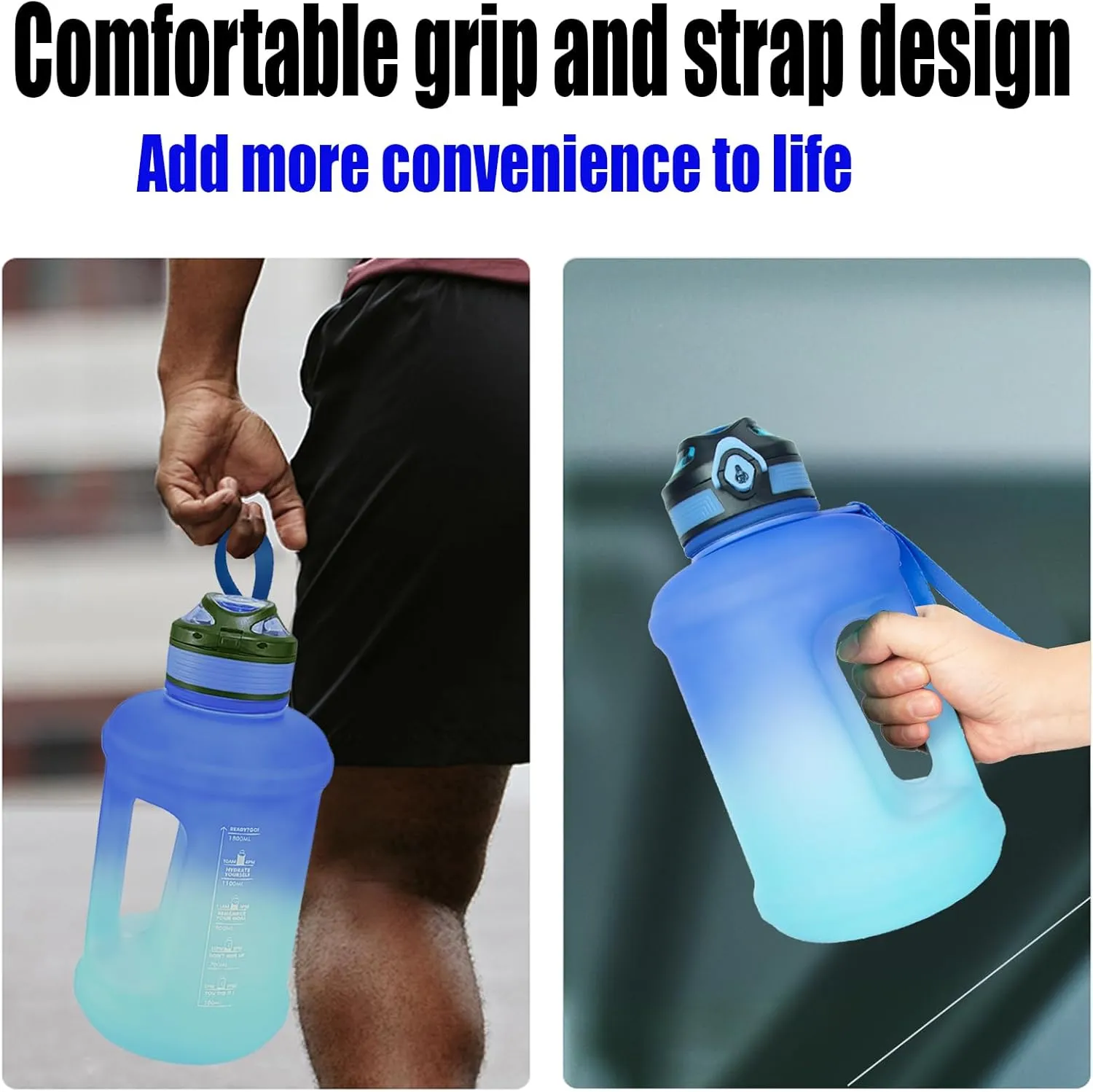 Sports Water Bottle, 63 Oz/1800mL, Leak Proof BPA Free Travel Outdoor For Men Women (Gradient_Blue)