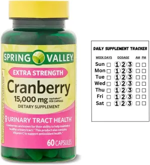 Spring Valley Ultra Triple Strength Cranberry Dietary Supplement, 15,000 mg, 60 Count   Daily Supplement Tracker Sticker