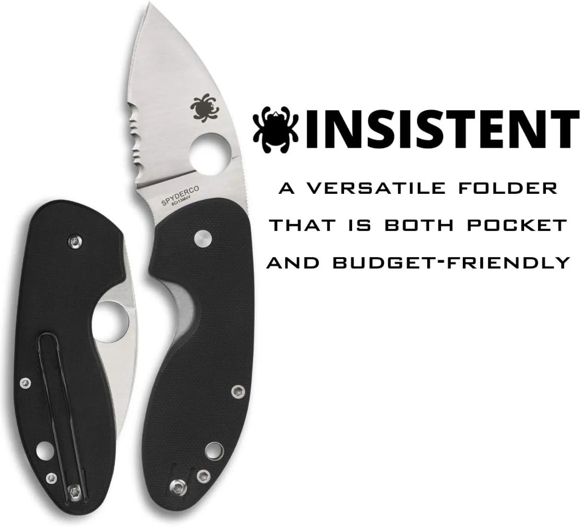Spyderco Insistent Value Knife with 2.47" Stainless Steel Blade and Durable Black G-10 Handle - CombinationEdge - C246GPS