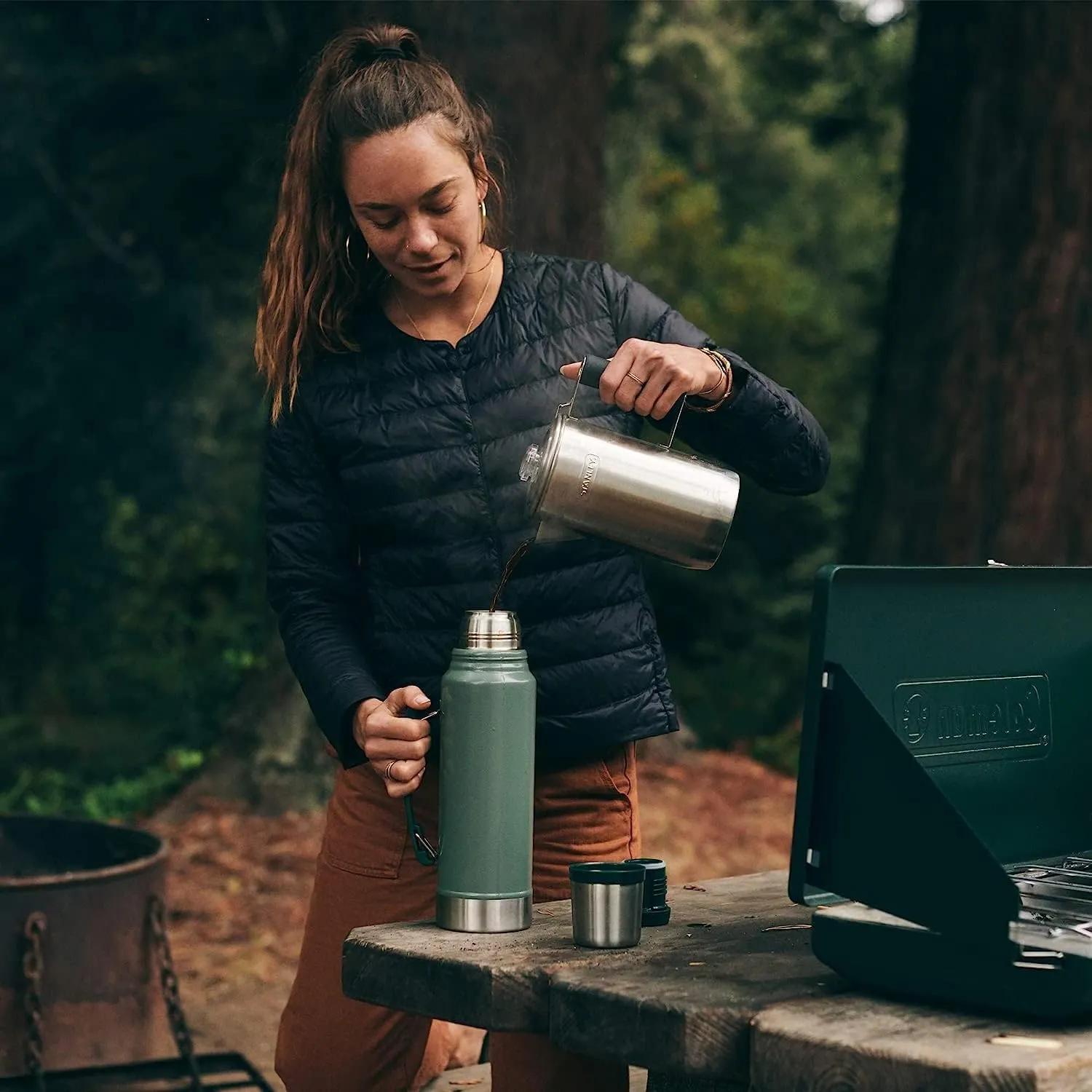 Stanley Heritage Classic Vacuum Bottle with Handle 1.1 qt | Wide Mouth with Leakproof Cup Lid | Keep Drinks Hot or Cold for Travel | Insulated Stainless Steel Thermos | BPA-Free | Hammertone Green