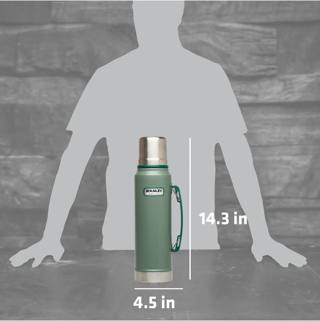 Stanley Heritage Classic Vacuum Bottle with Handle 1.1 qt | Wide Mouth with Leakproof Cup Lid | Keep Drinks Hot or Cold for Travel | Insulated Stainless Steel Thermos | BPA-Free | Hammertone Green