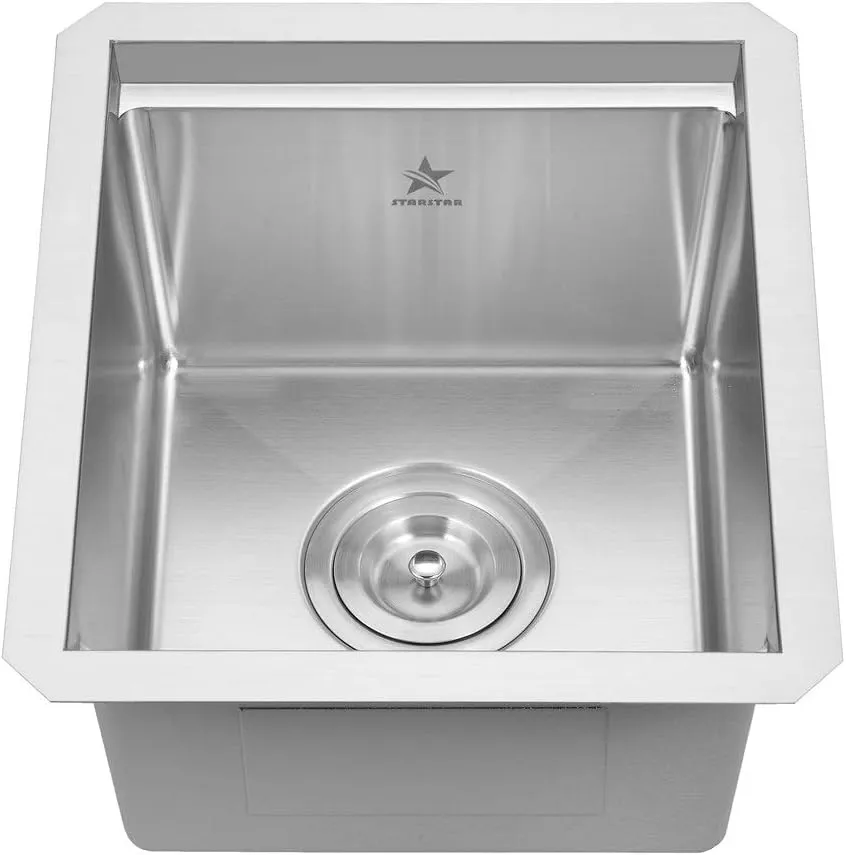 STARSTAR Workstation Ledge Undermount Single Bowl 304 Stainless Steel Kitchen/Yard/Bar/Laundry/Office Sink, With Grid, Cutting Board, Strainer with Basket (13 x 15 x 8)