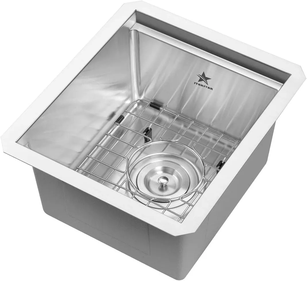 STARSTAR Workstation Ledge Undermount Single Bowl 304 Stainless Steel Kitchen/Yard/Bar/Laundry/Office Sink, With Grid, Cutting Board, Strainer with Basket (13 x 15 x 8)