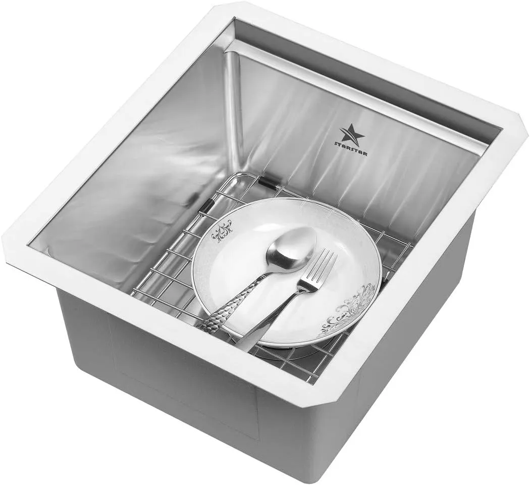STARSTAR Workstation Ledge Undermount Single Bowl 304 Stainless Steel Kitchen/Yard/Bar/Laundry/Office Sink, With Grid, Cutting Board, Strainer with Basket (13 x 15 x 8)
