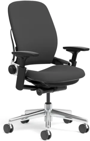 Steelcase Leap Task Chair: Polished Aluminum Base - 4D Adjustable Arms - No Headrest - Hard Floor Casters