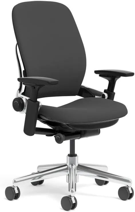Steelcase Leap Task Chair: Polished Aluminum Base - 4D Adjustable Arms - No Headrest - Standard Carpet Casters