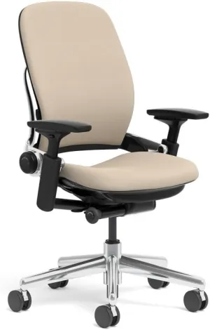 Steelcase Leap Task Chair: Polished Aluminum Base - 4D Adjustable Arms - No Headrest - Standard Carpet Casters