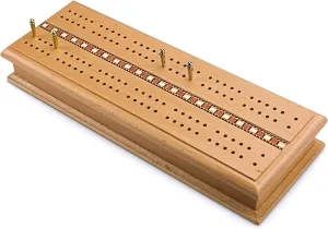 Sterling Games Deluxe Solid Wooden Cribbage Board Game Set Italian Inlaid and Storage for Cards