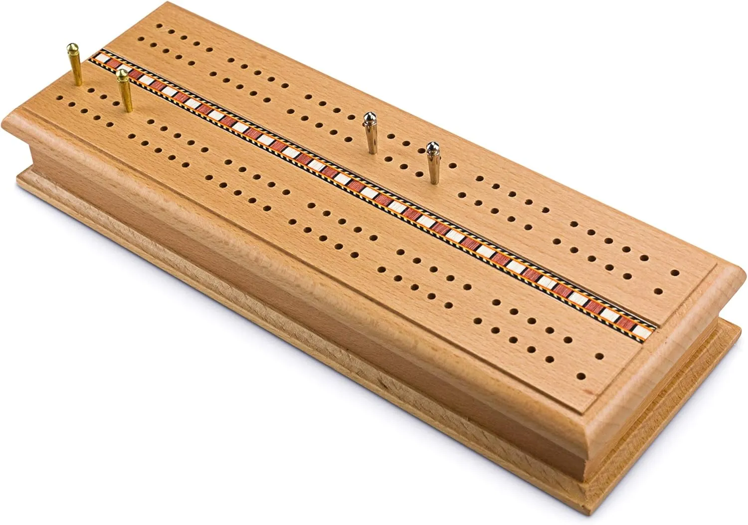 Sterling Games Deluxe Solid Wooden Cribbage Board Game Set Italian Inlaid and Storage for Cards