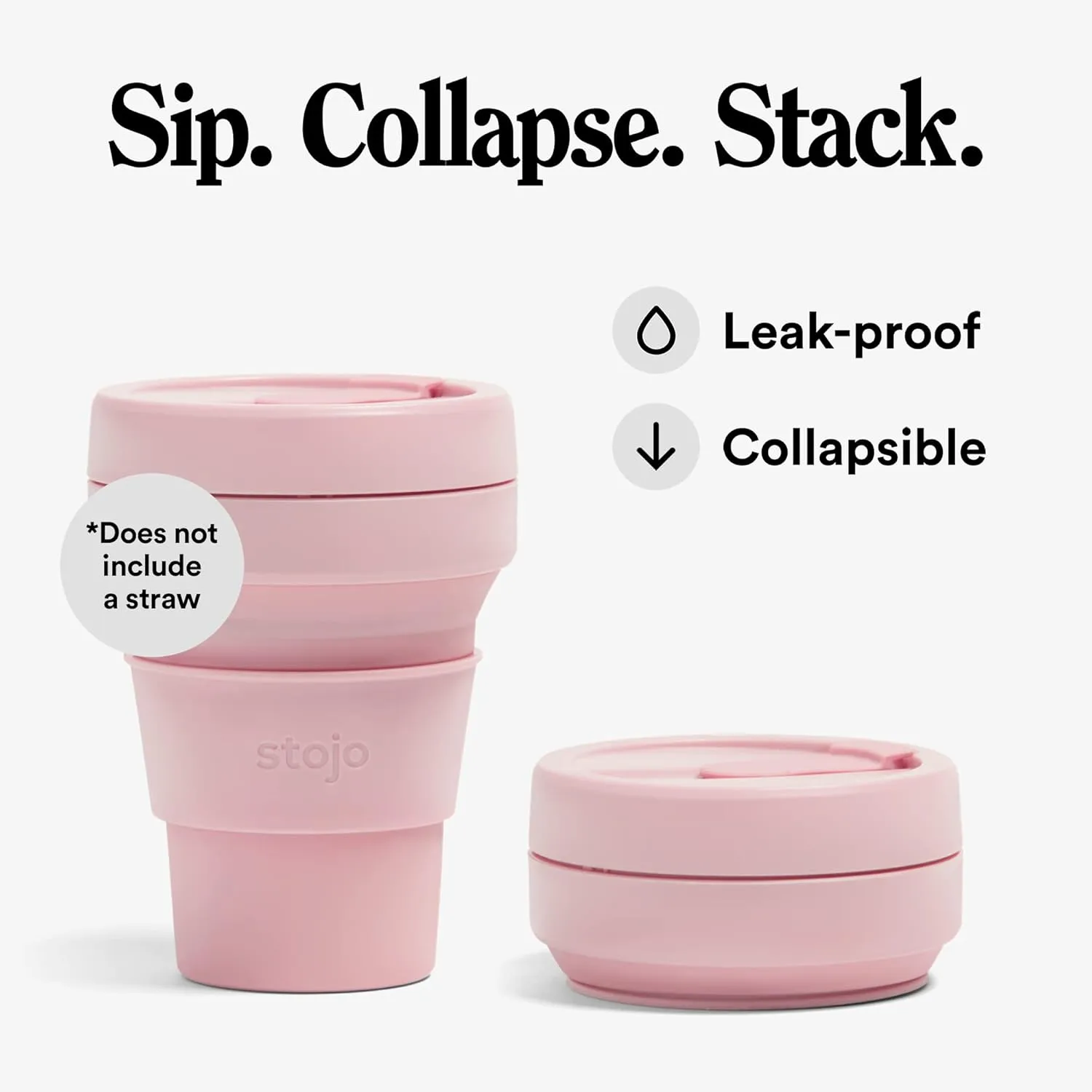 STOJO Collapsible Travel Cup - Reusable To-Go Pocket Size Silicone Bottle for Hot and Cold Drinks - Perfect for Camping - Microwave & Dishwasher Safe (Carnation, 12 Ounce (Pack of 1) - No Straw)